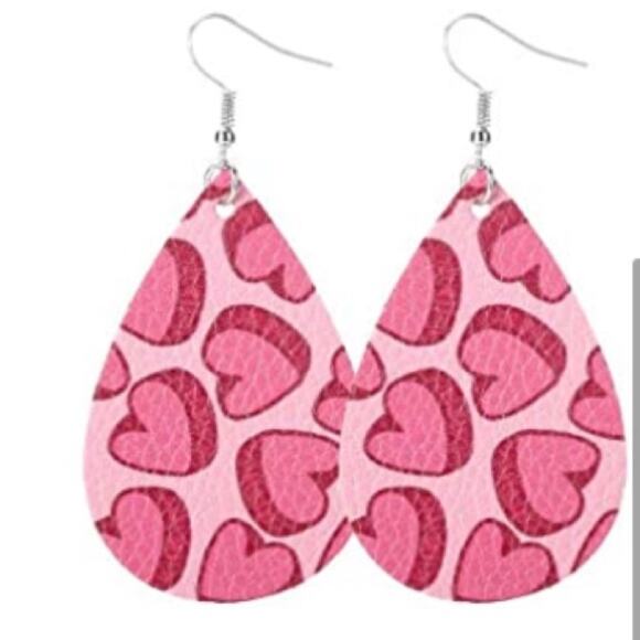 Valentines Hearts Faux Leather Earrings - Picture 2 of 4